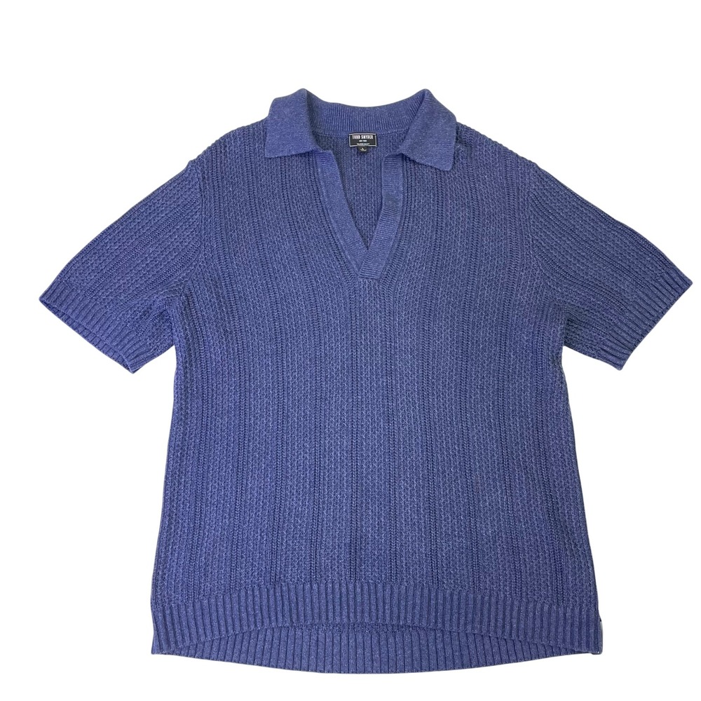 Todd Snyder Navy Textured Knit Polo Shirt L Johnny Collar Preppy Classic